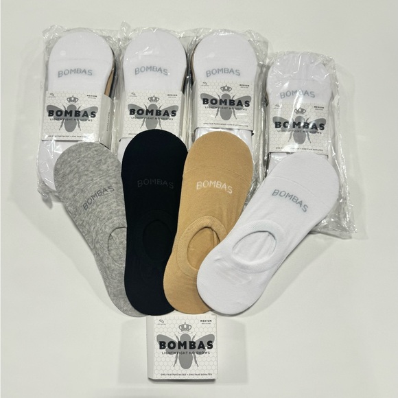 Bombas Accessories - 5 New 4-Pack Bombas Women's No Show Socks Medium Black White Tan Grey